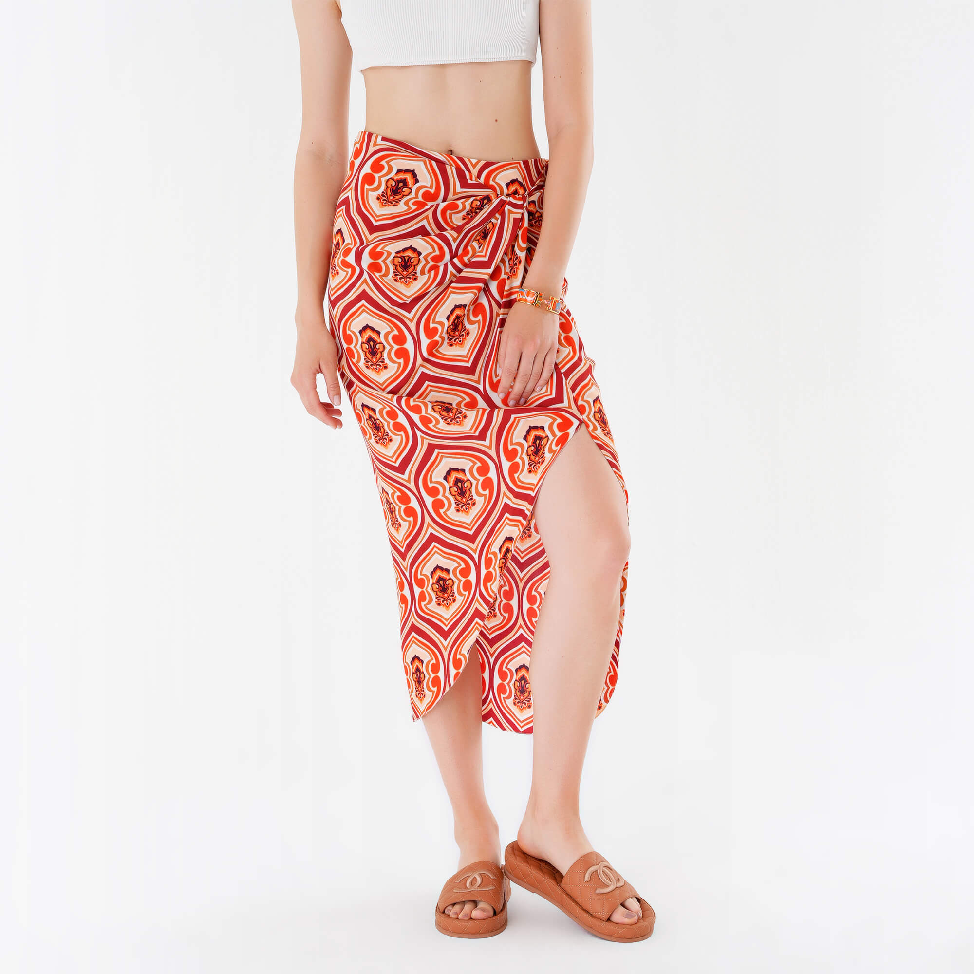 Etro - Orange Printed High Rise Midi Skirt IT42